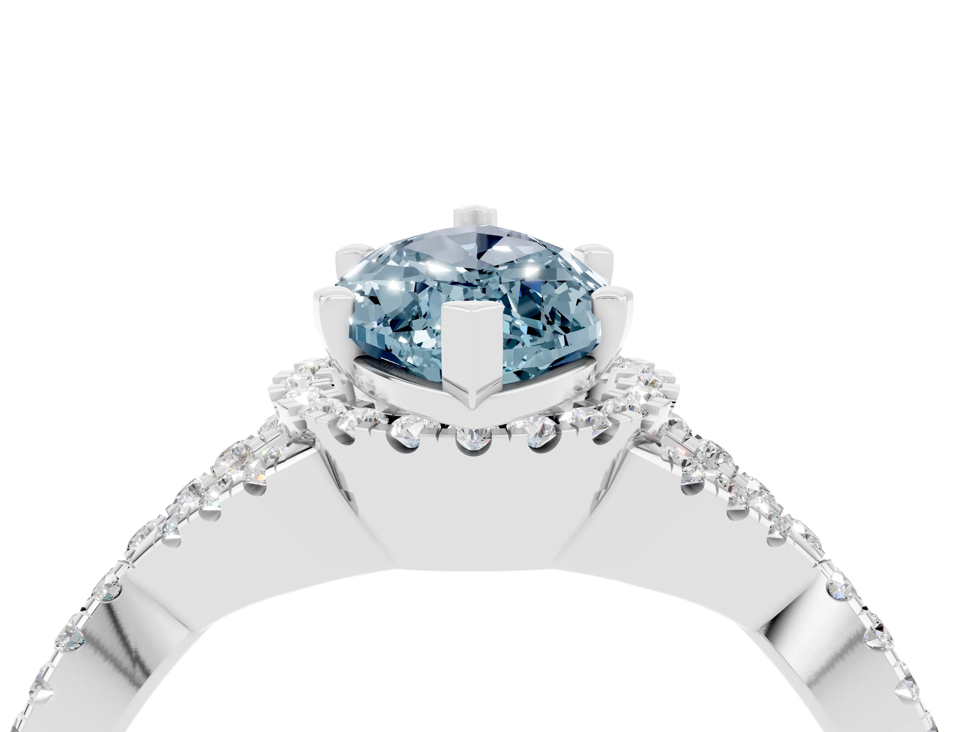 White gold Marquise Cut Aquamarine Halo Twist Band Solitaire Prong Setting Ring_4