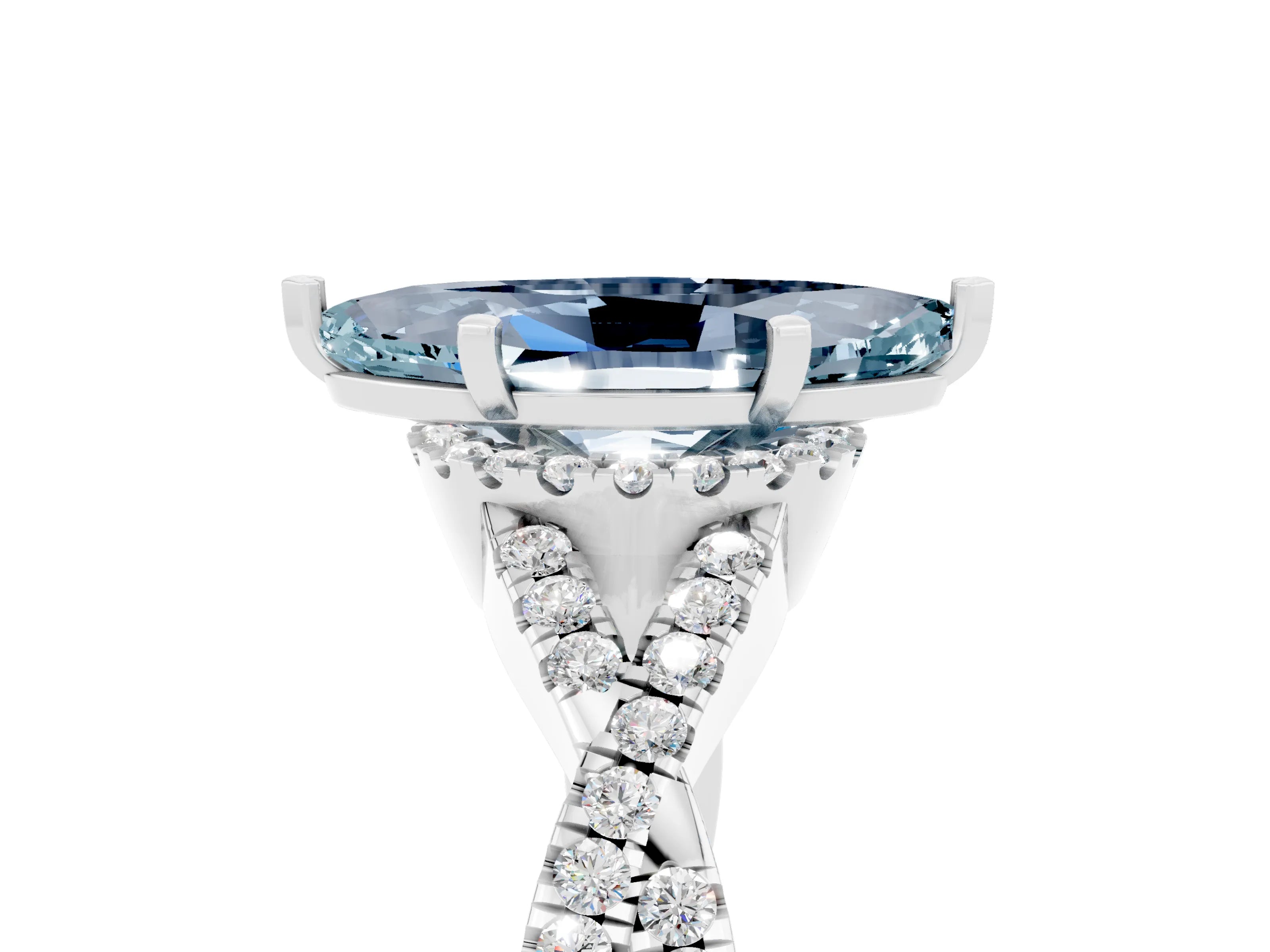 White gold Marquise Cut Aquamarine Halo Twist Band Solitaire Prong Setting Ring_5