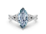 White gold Marquise Cut Aquamarine  Halo Twist Band Solitaire Prong Setting Ring_60