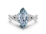 White gold Marquise Cut Aquamarine Halo Twist Band Solitaire Prong Setting Ring