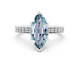 White gold Marquise Cut Aquamarine Milgrain Pavé Engagement Ring with Four-Prong Setting