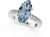 White gold Marquise Cut Aquamarine Milgrain Pavé Engagement Ring with Four-Prong Setting_1