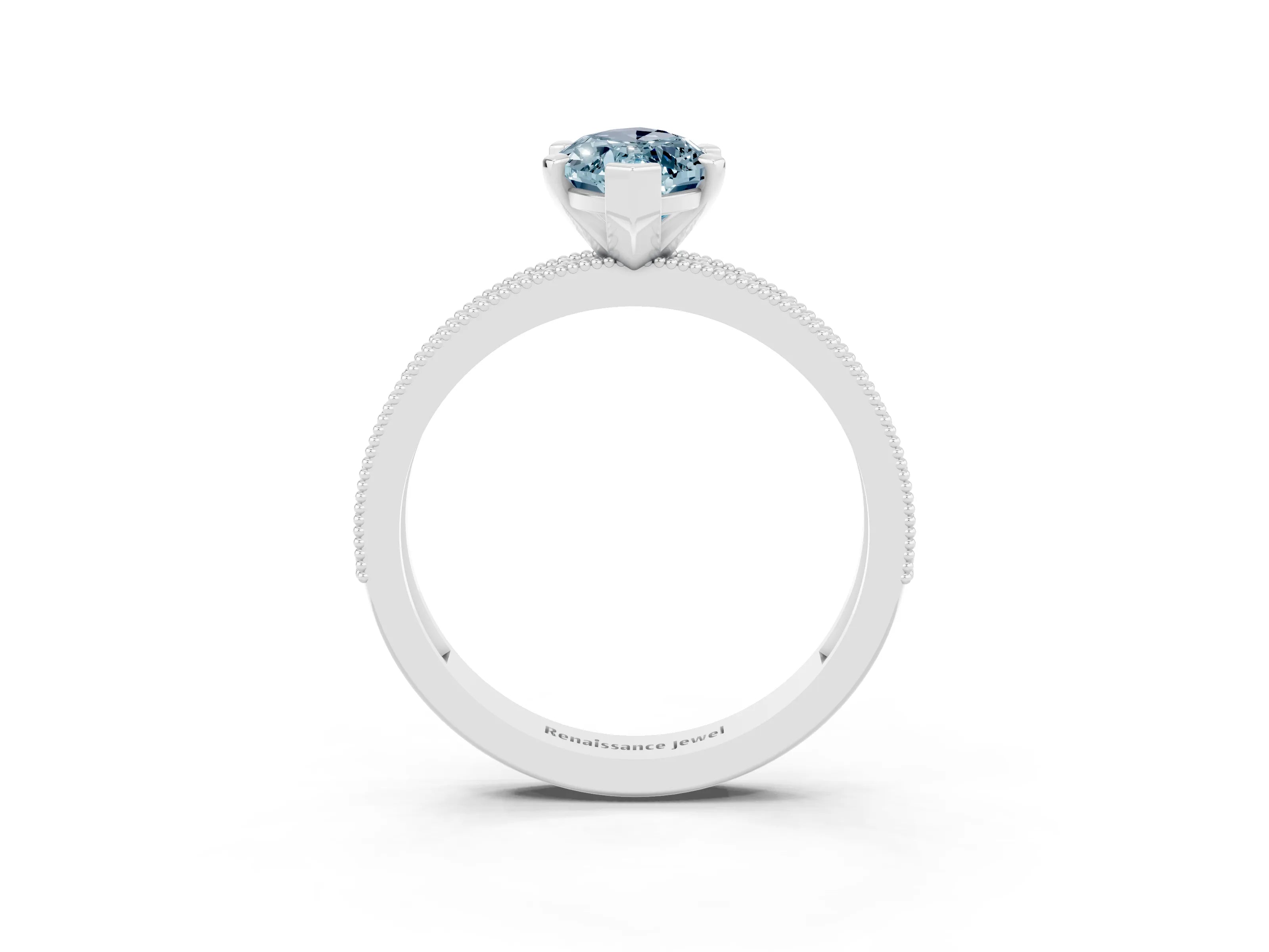 White gold Marquise Cut Aquamarine Milgrain Pavé Engagement Ring with Four-Prong Setting_3