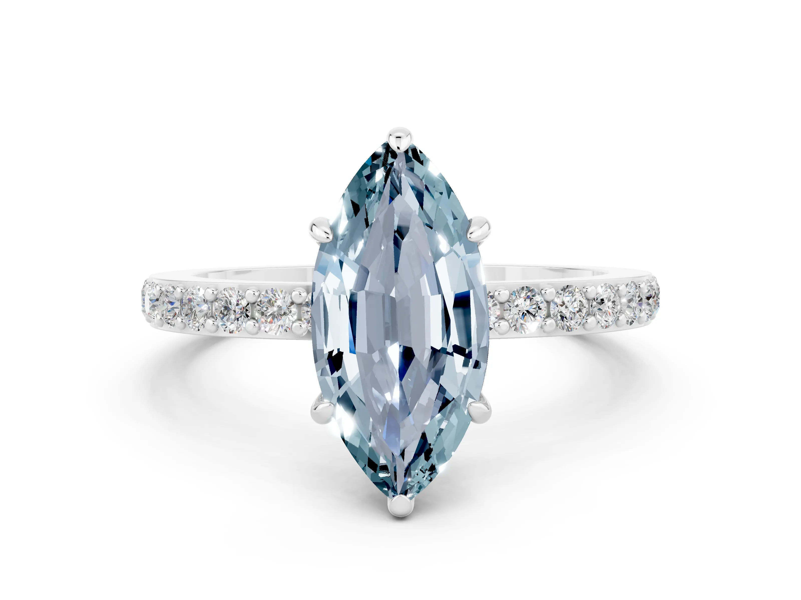 White gold Marquise Cut Aquamarine Pavé Engagement Ring with Round  Accents and Prong Setting_24