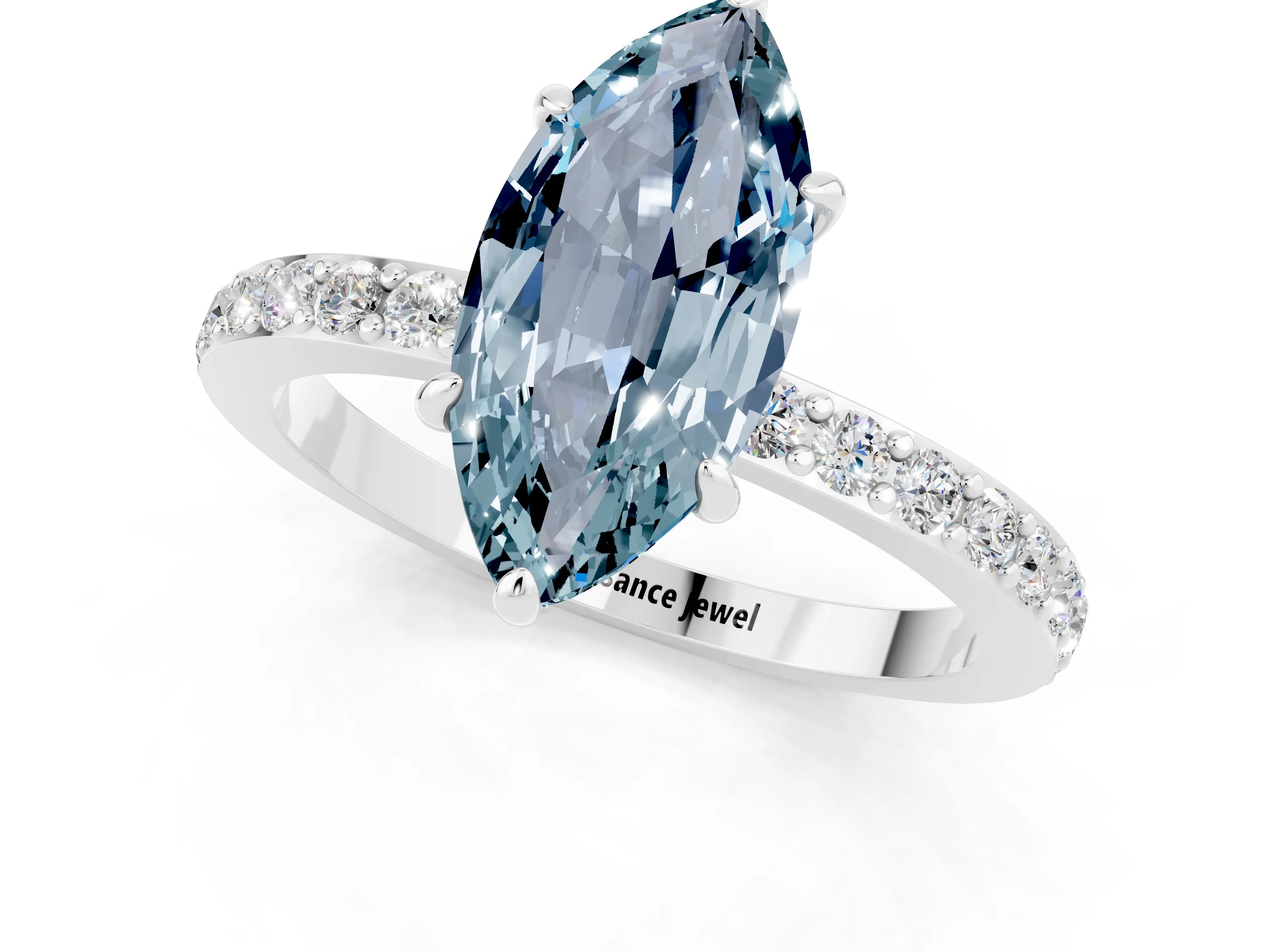 White gold Marquise Cut Aquamarine Pavé Engagement Ring with Round  Accents and Prong Setting_25