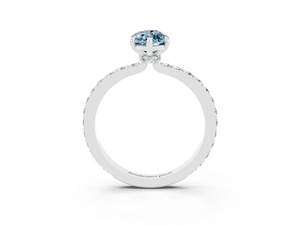 Silver Marquise Cut Aquamarine Pavé Engagement Ring with Round  Accents and Prong Setting