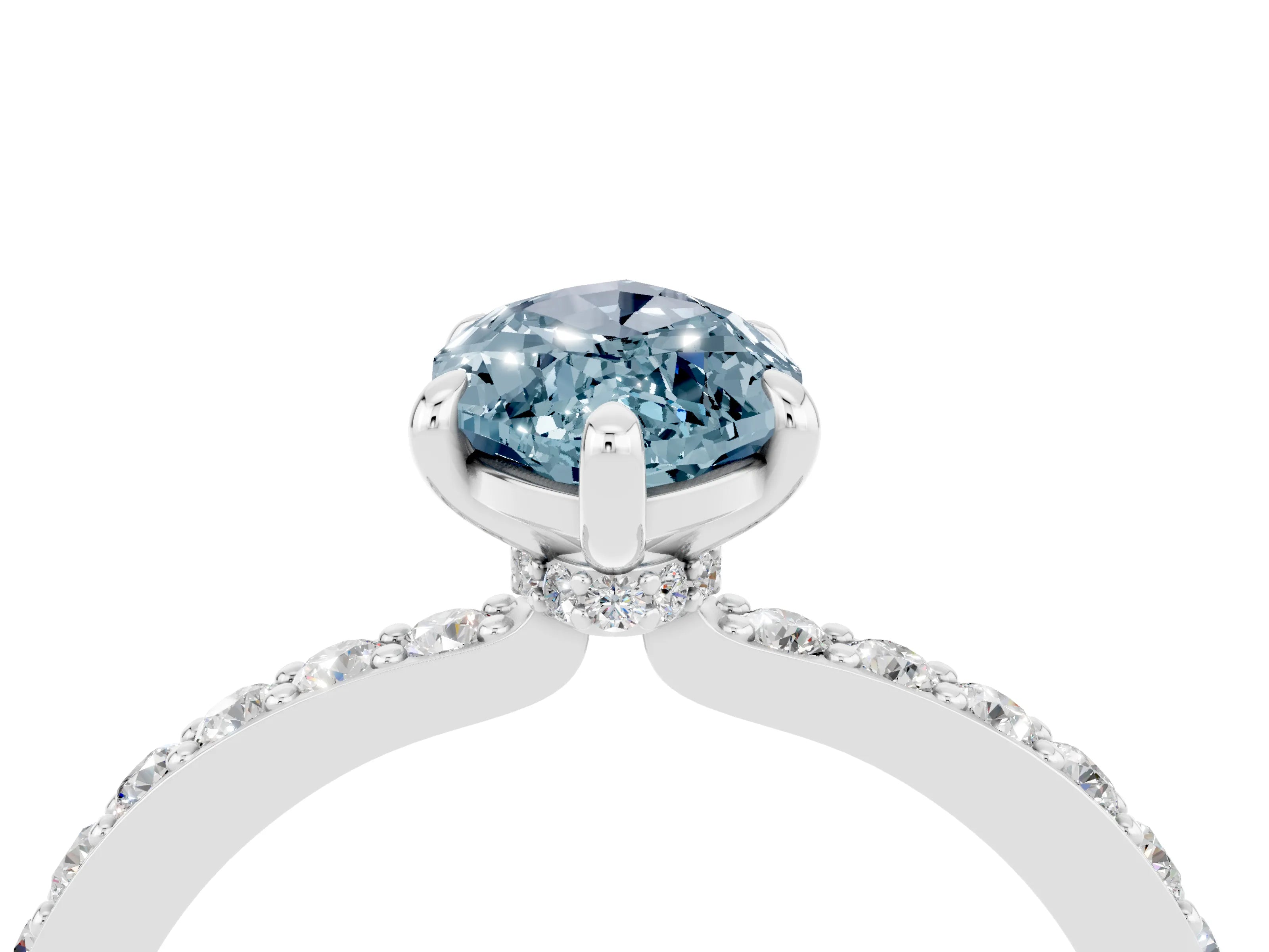 White gold Marquise Cut Aquamarine Pavé Engagement Ring with Round  Accents and Prong Setting_28
