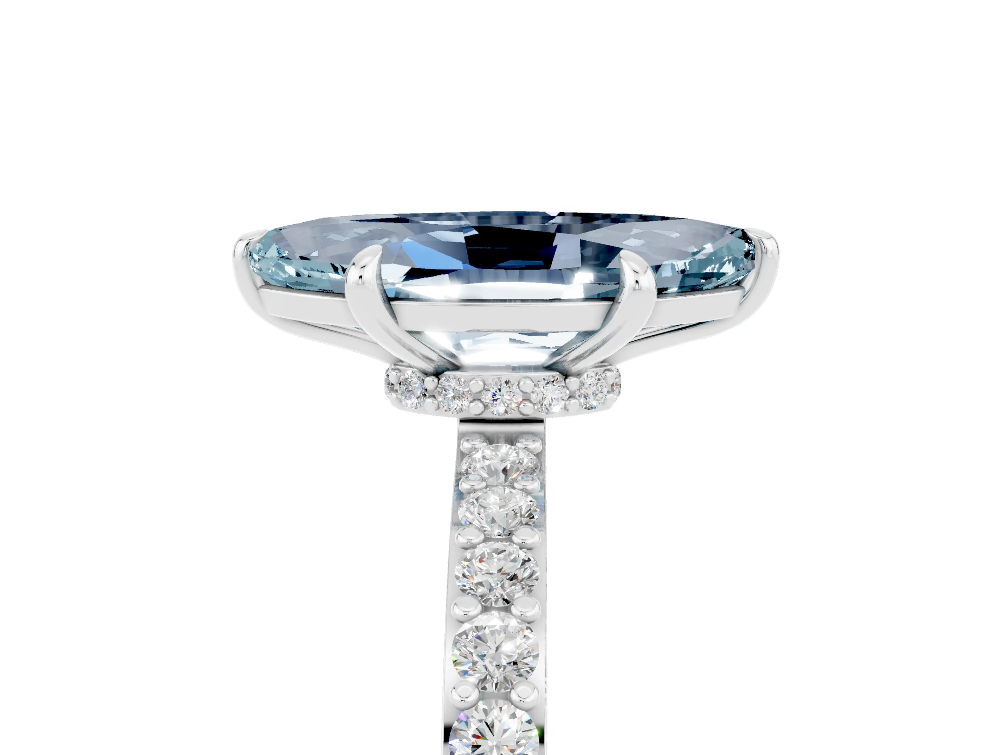White gold Marquise Cut Aquamarine Pavé Engagement Ring with Round  Accents and Prong Setting_29