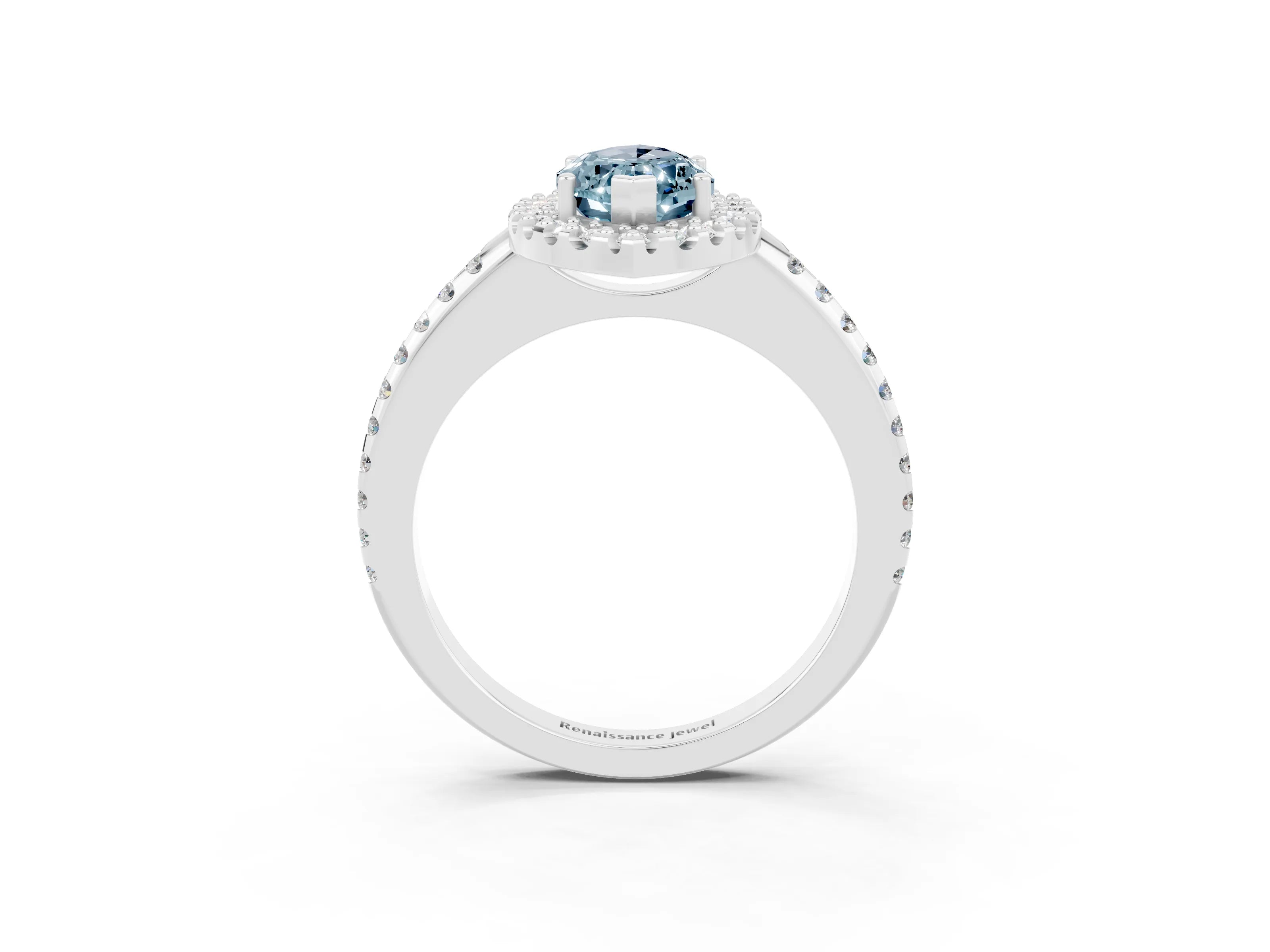 White gold Marquise Cut Aquamarine Pavé Halo Ring with Four-Prong Setting_15