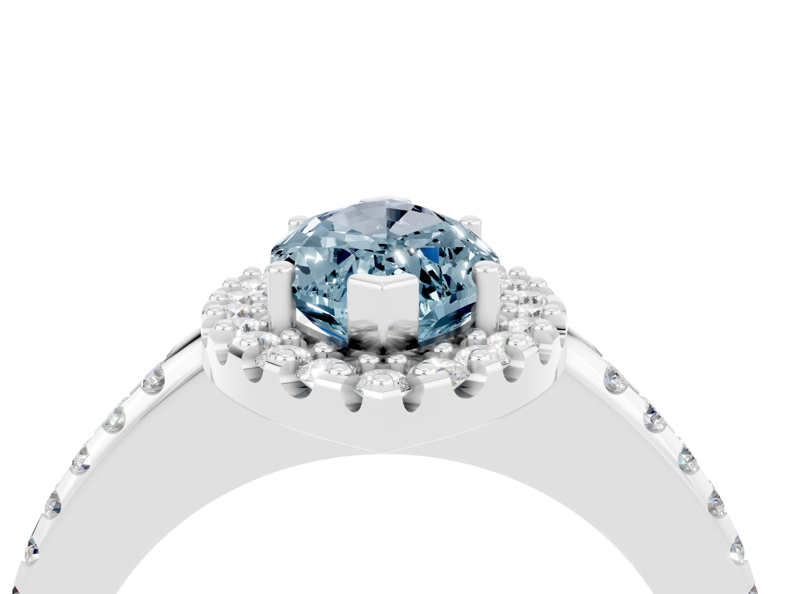 White gold Marquise Cut Aquamarine Pavé Halo Ring with Four-Prong Setting_16