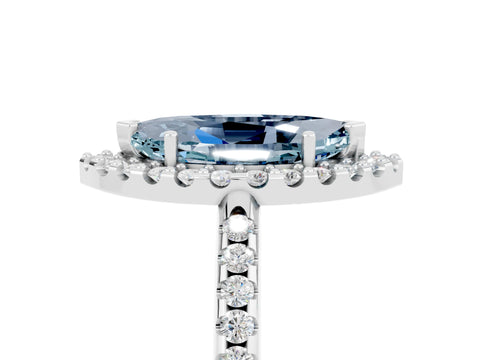 White gold Marquise Cut Aquamarine Pavé Halo Ring with Four-Prong Setting_17
