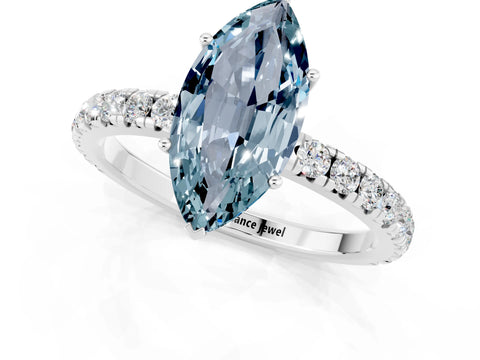 White gold Marquise Cut Aquamarine Pavé Solitaire Engagement Ring with Four-Prong Setting_13