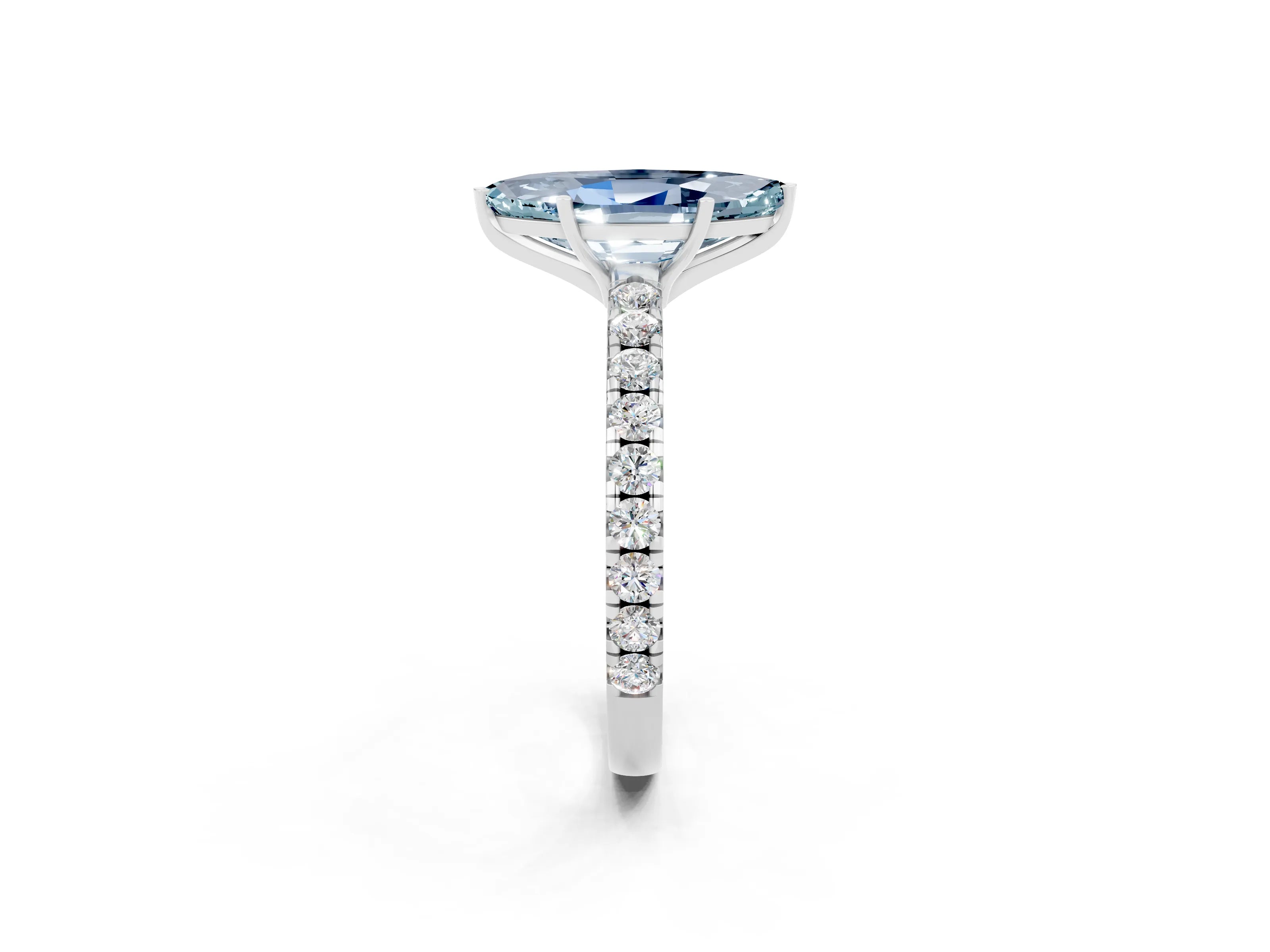 White gold Marquise Cut Aquamarine Pavé Solitaire Engagement Ring with Four-Prong Setting_14