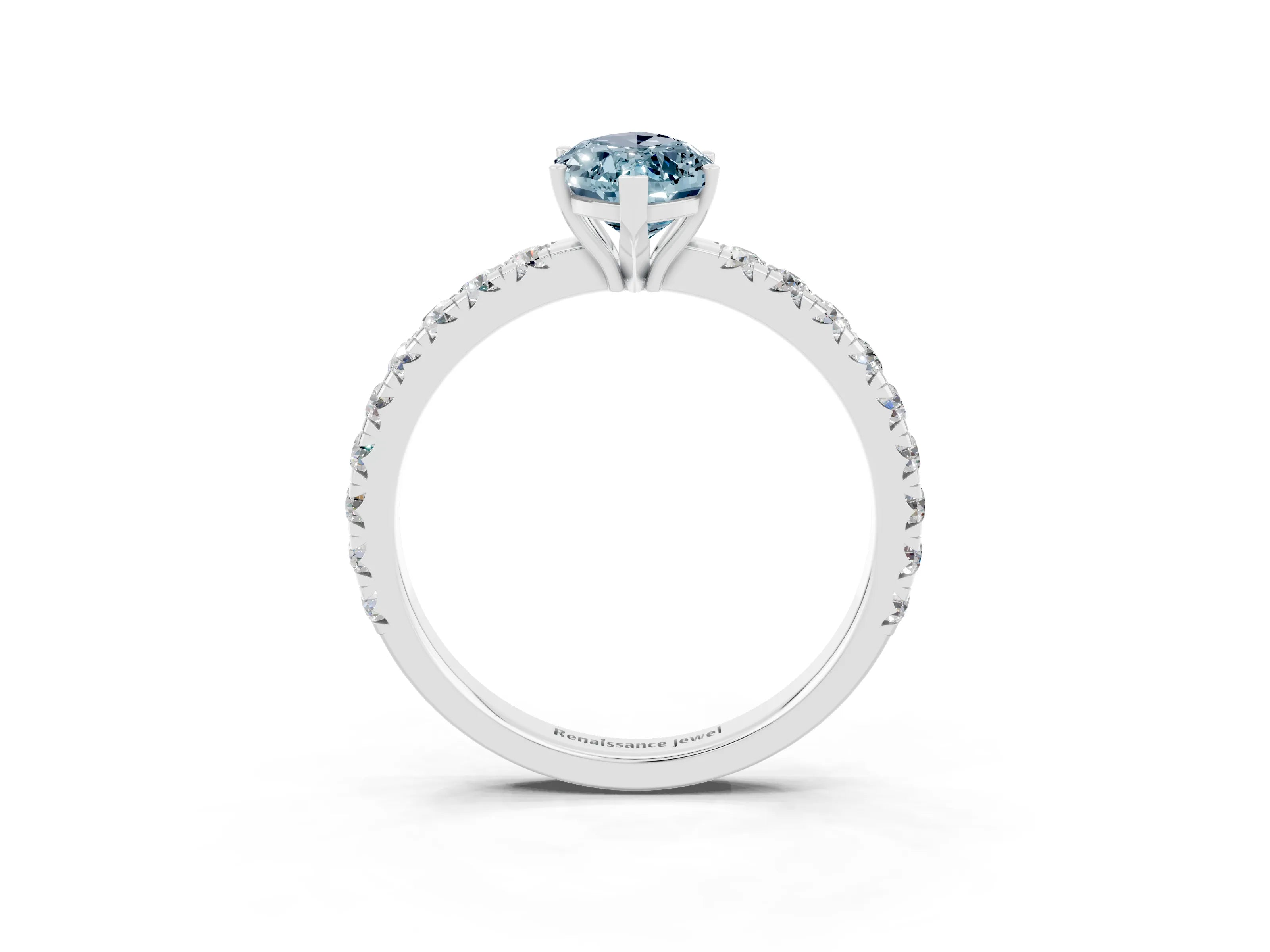 White gold Marquise Cut Aquamarine Pavé Solitaire Engagement Ring with Four-Prong Setting_15