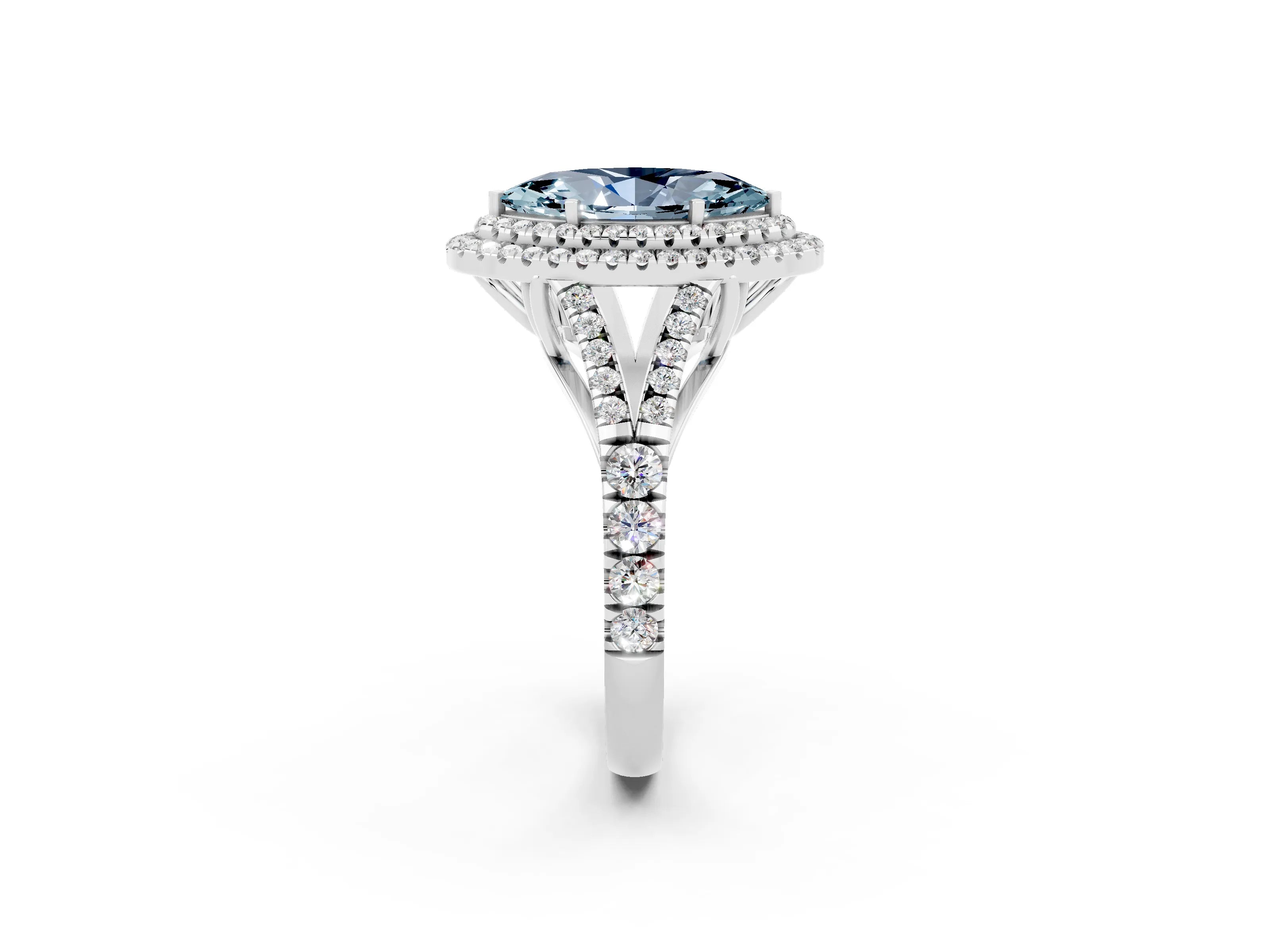 White gold Marquise Cut Aquamarine Pavé Split Shank Double Halo Engagement Ring_2