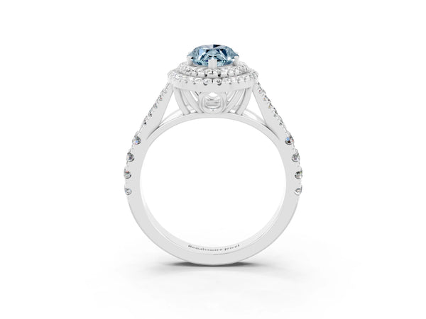 Silver Marquise Cut Aquamarine Pavé Split Shank Double Halo Engagement Ring