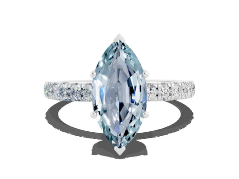 White gold Marquise Cut Aquamarine Pave Band Solitaire Ring with Four-Prong Setting_24