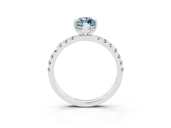 Platinum Marquise Cut Aquamarine Pave Band Solitaire Ring with Round  and Prong Setting