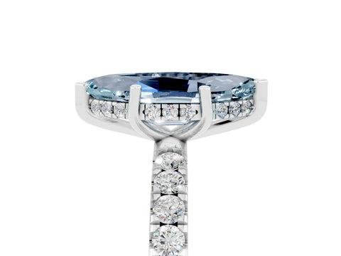 White gold Marquise Cut Aquamarine Pave Band Solitaire Ring with Four-Prong Setting_29