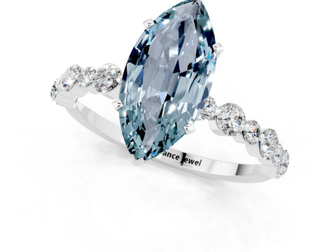 White gold Marquise Cut Aquamarine Prong Set Engagement Ring with Pavé Band_1