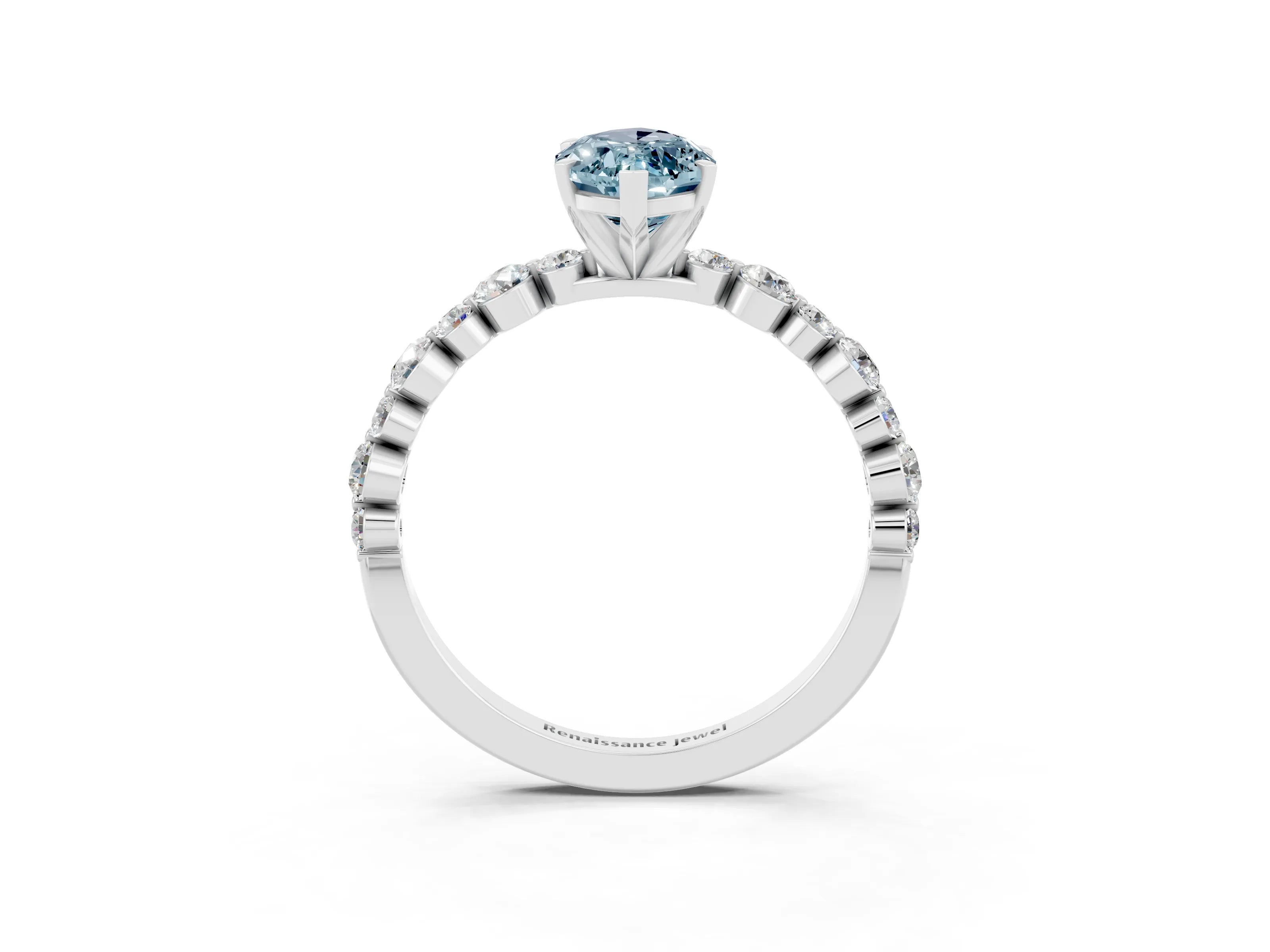 White gold Marquise Cut Aquamarine Prong Set Engagement Ring with Pavé Band_3