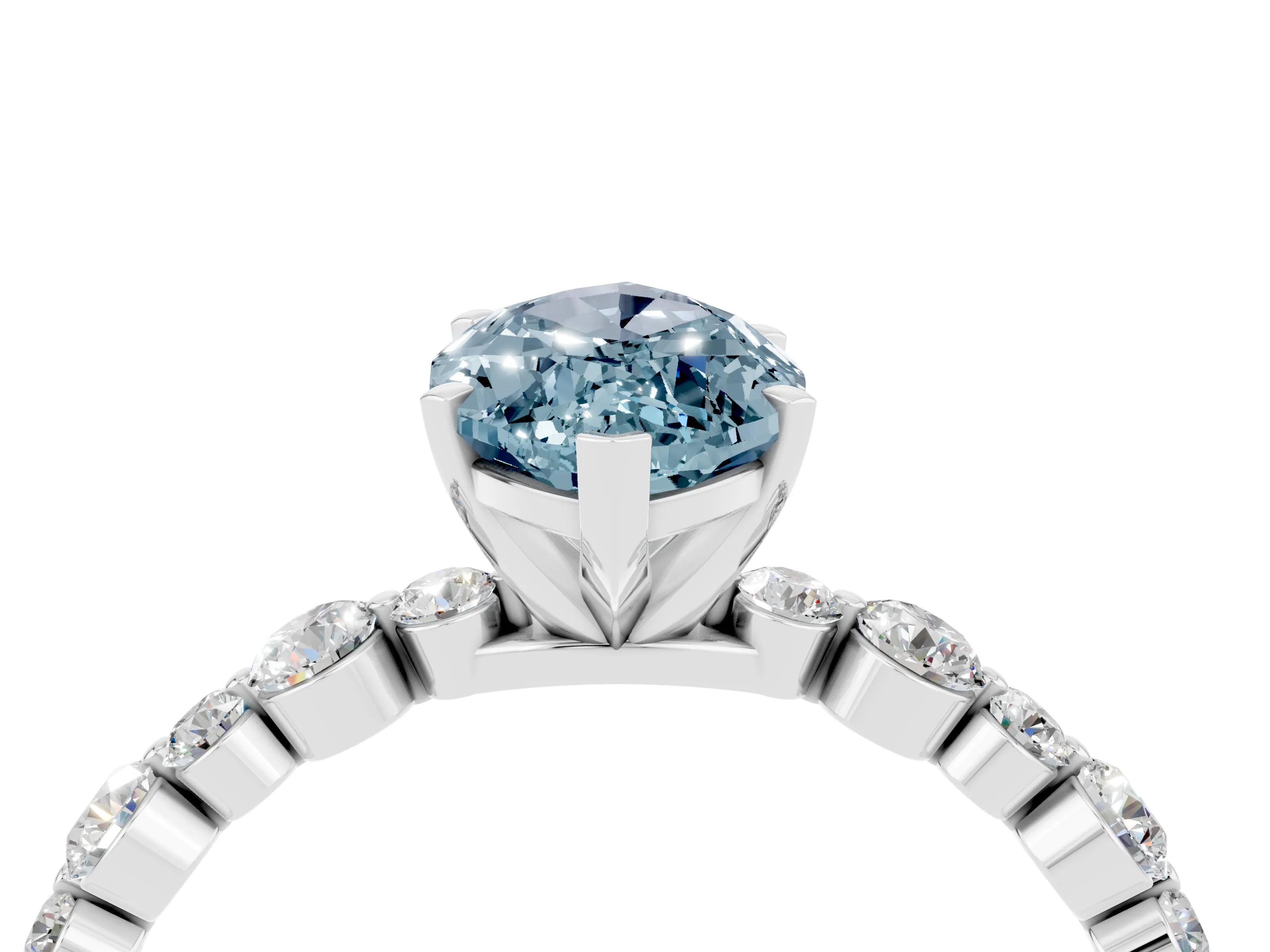 White gold Marquise Cut Aquamarine Prong Set Engagement Ring with Pavé Band_4