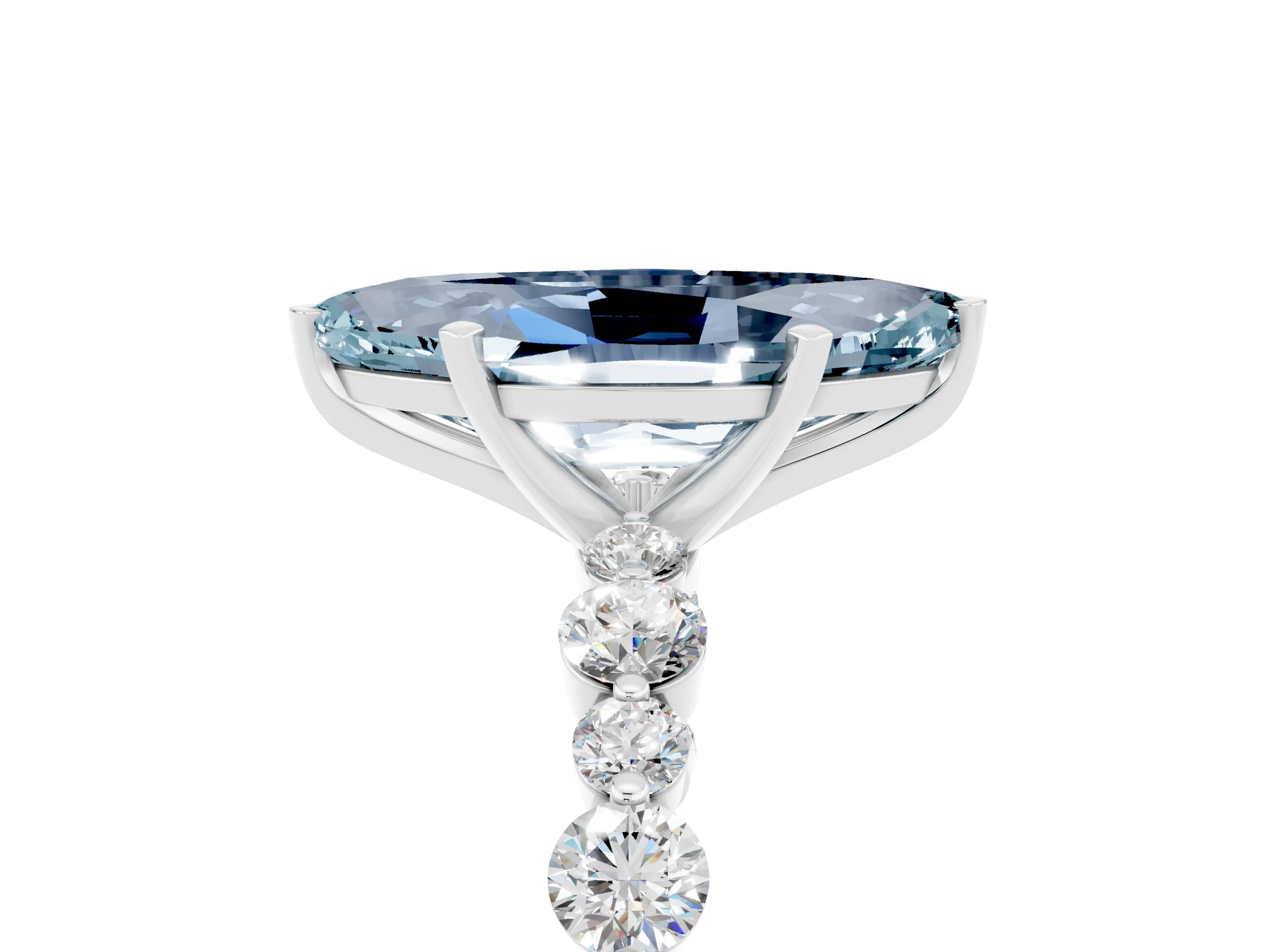 White gold Marquise Cut Aquamarine Prong Set Engagement Ring with Pavé Band_5