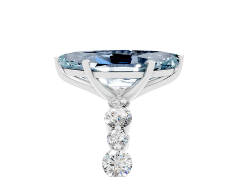 White gold Marquise Cut Aquamarine Prong Set Engagement Ring with Pavé Band_5