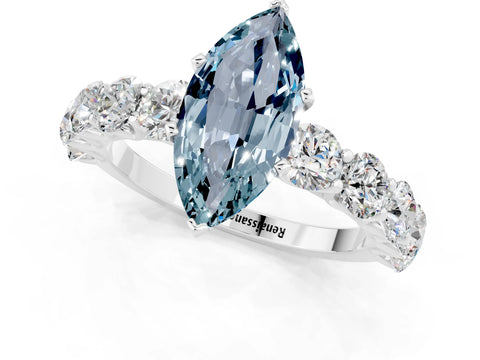 White gold Marquise Cut Aquamarine Prong Setting with Side Stones on a Pave Band_1