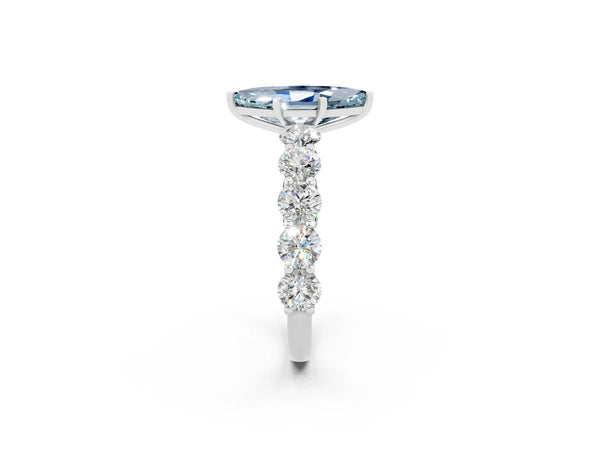 Platinum Marquise Cut Aquamarine Prong Setting with Side Stones on a Pave Band