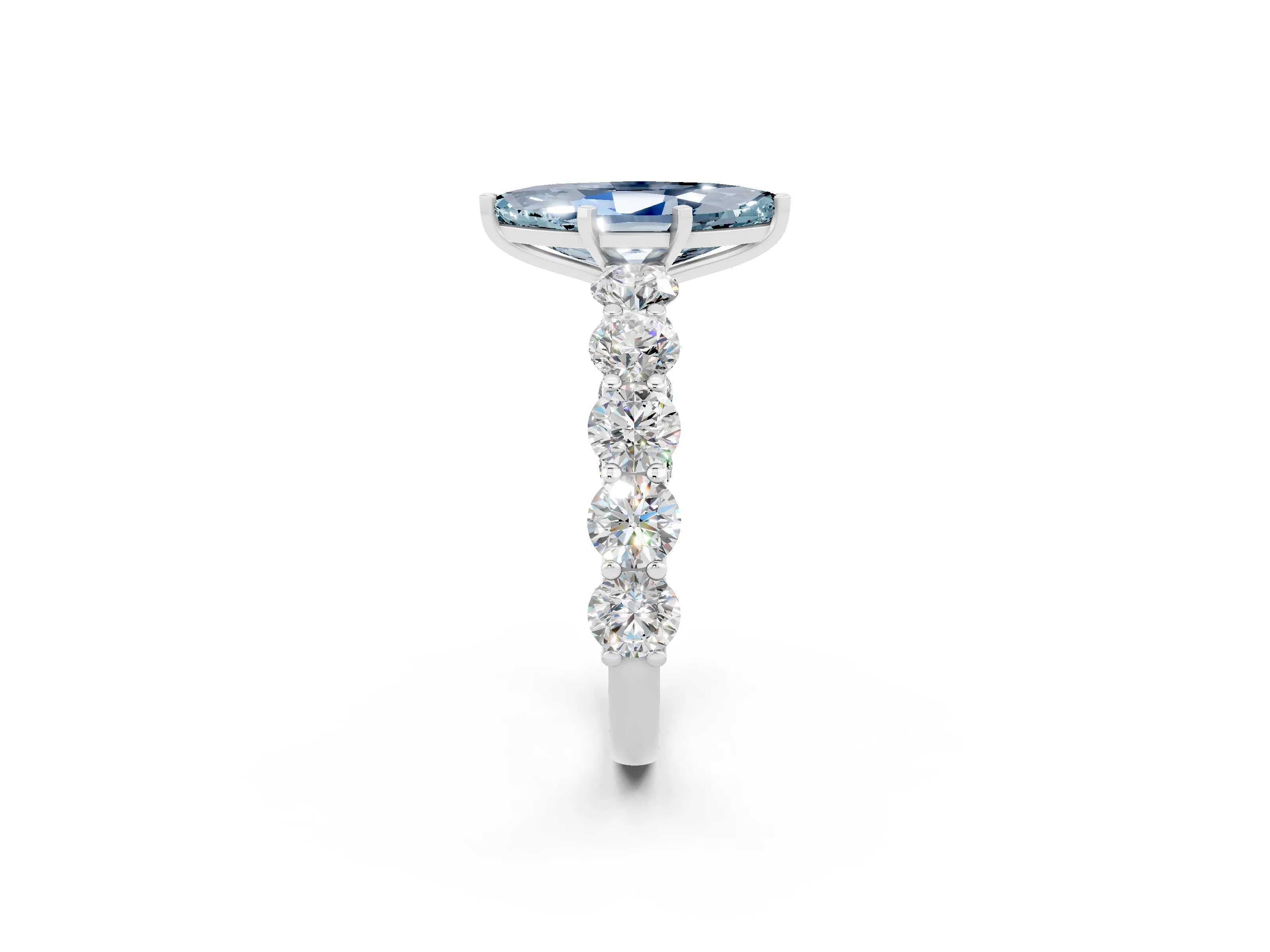 White gold Marquise Cut Aquamarine Prong Setting with Side Stones on a Pave Band_2