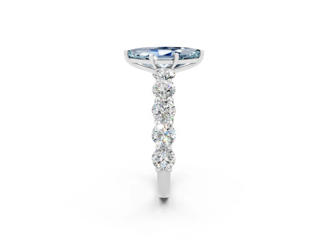 White gold Marquise Cut Aquamarine Prong Setting with Side Stones on a Pave Band_2