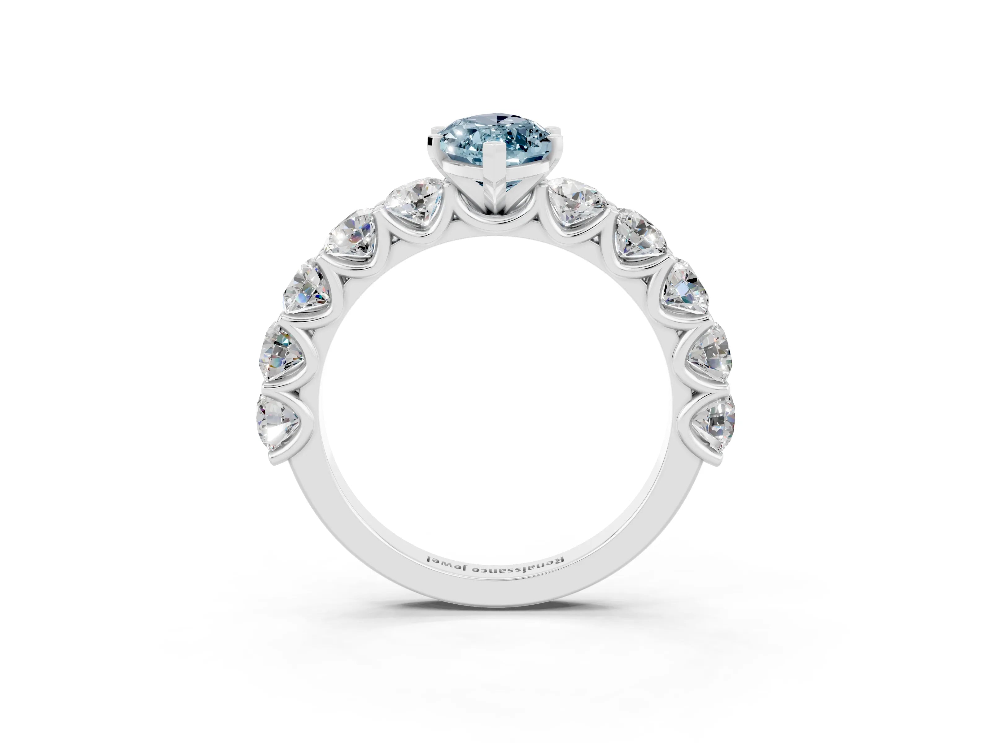 White gold Marquise Cut Aquamarine Prong Setting with Side Stones on a Pave Band_3