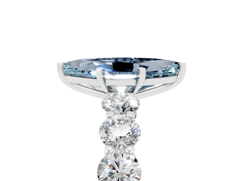 White gold Marquise Cut Aquamarine Prong Setting with Side Stones on a Pave Band_5