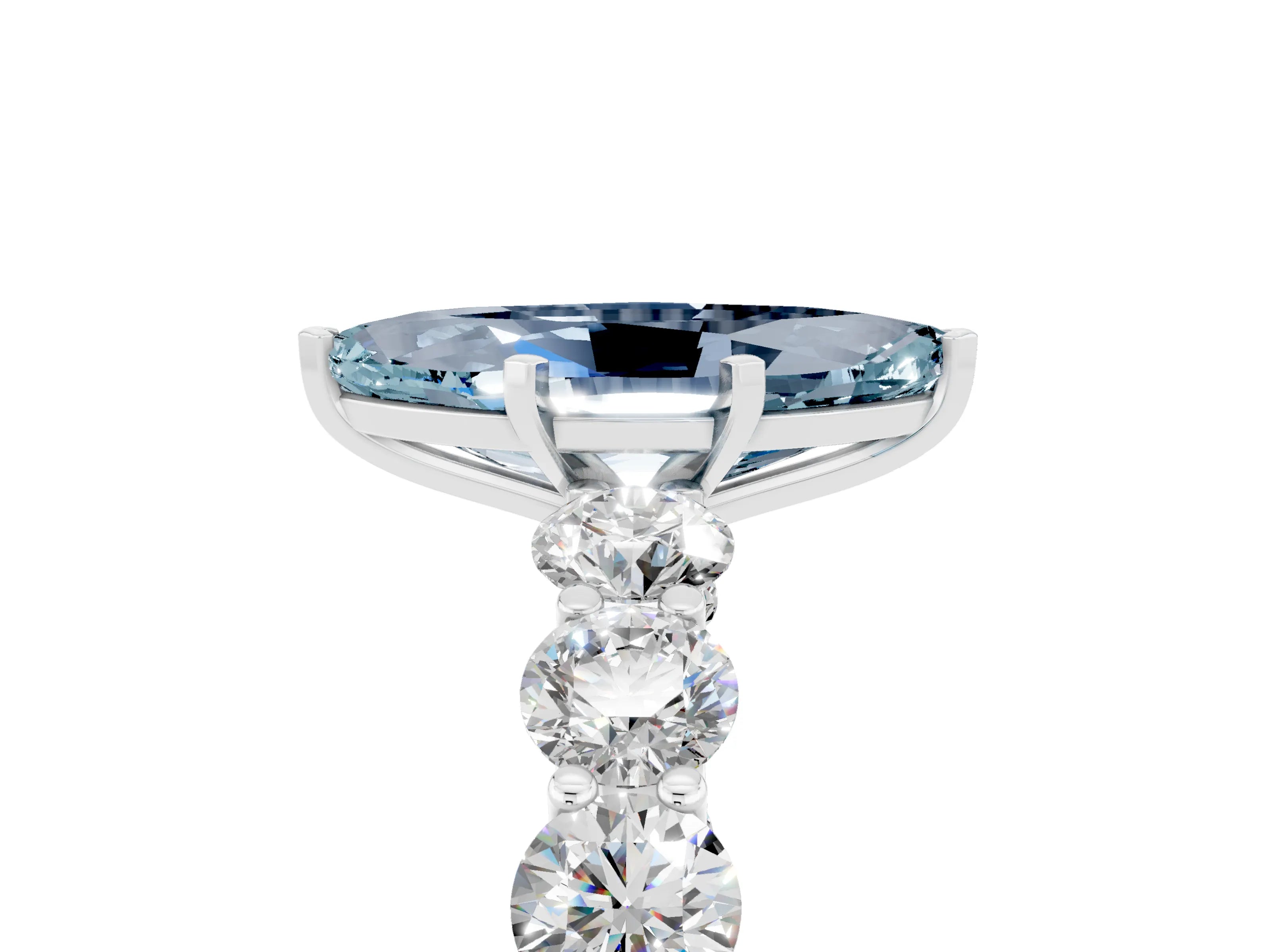 White gold Marquise Cut Aquamarine Prong Setting with Side Stones on a Pave Band_5