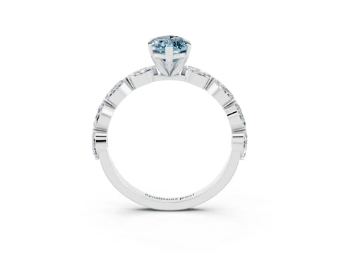White gold Marquise Cut Aquamarine Ring with Marquise Side Stones and Prong Setting_3