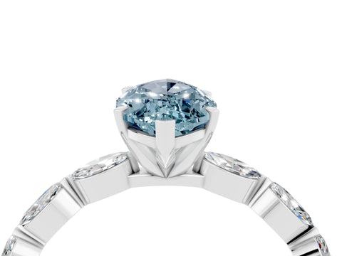 White gold Marquise Cut Aquamarine Ring with Marquise Side Stones and Prong Setting_4