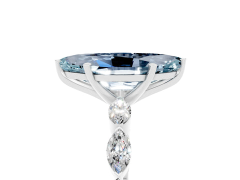 White gold Marquise Cut Aquamarine Ring with Marquise Side Stones and Prong Setting_5
