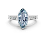 White gold Marquise Cut Aquamarine Ring with Milgrain Pavé Band and Four-Prong Setting_12