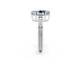 White gold Marquise Cut Aquamarine Ring with Milgrain Pavé Band and Four-Prong Setting_14