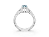 White gold Marquise Cut Aquamarine Ring with Milgrain Pavé Band and Four-Prong Setting_15