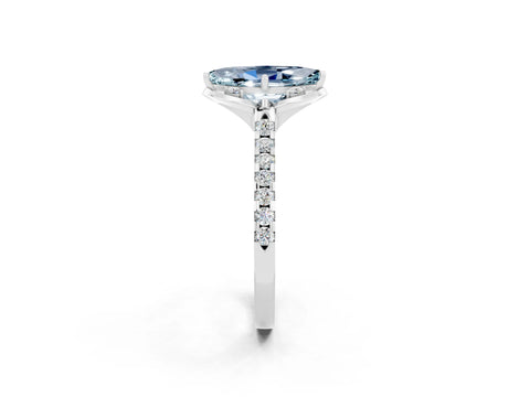 White gold Marquise Cut Aquamarine Ring with Pavé Band and Floral Prong Setting_2