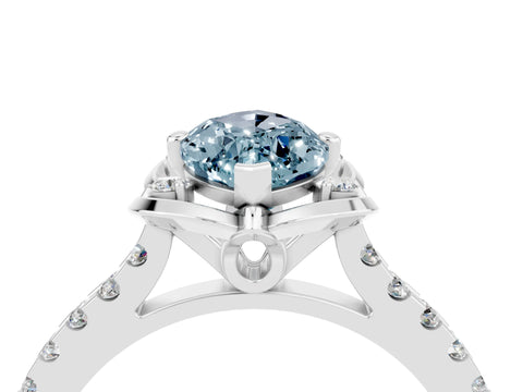 White gold Marquise Cut Aquamarine Ring with Pavé Band and Floral Prong Setting_4