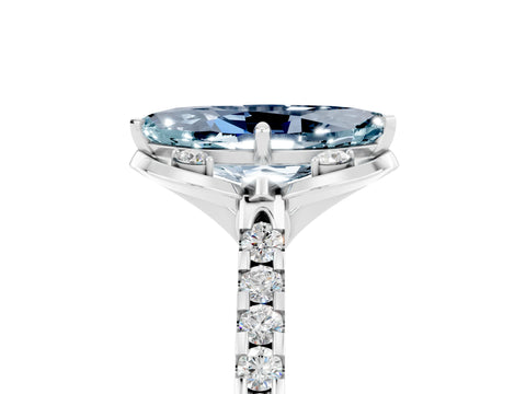White gold Marquise Cut Aquamarine Ring with Pavé Band and Floral Prong Setting_5