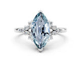 White gold Marquise Cut Aquamarine Ring with Side Stones and Four-Prong Setting_36