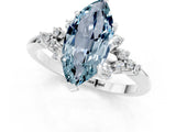 White gold Marquise Cut Aquamarine Ring with Side Stones and Four-Prong Setting_37
