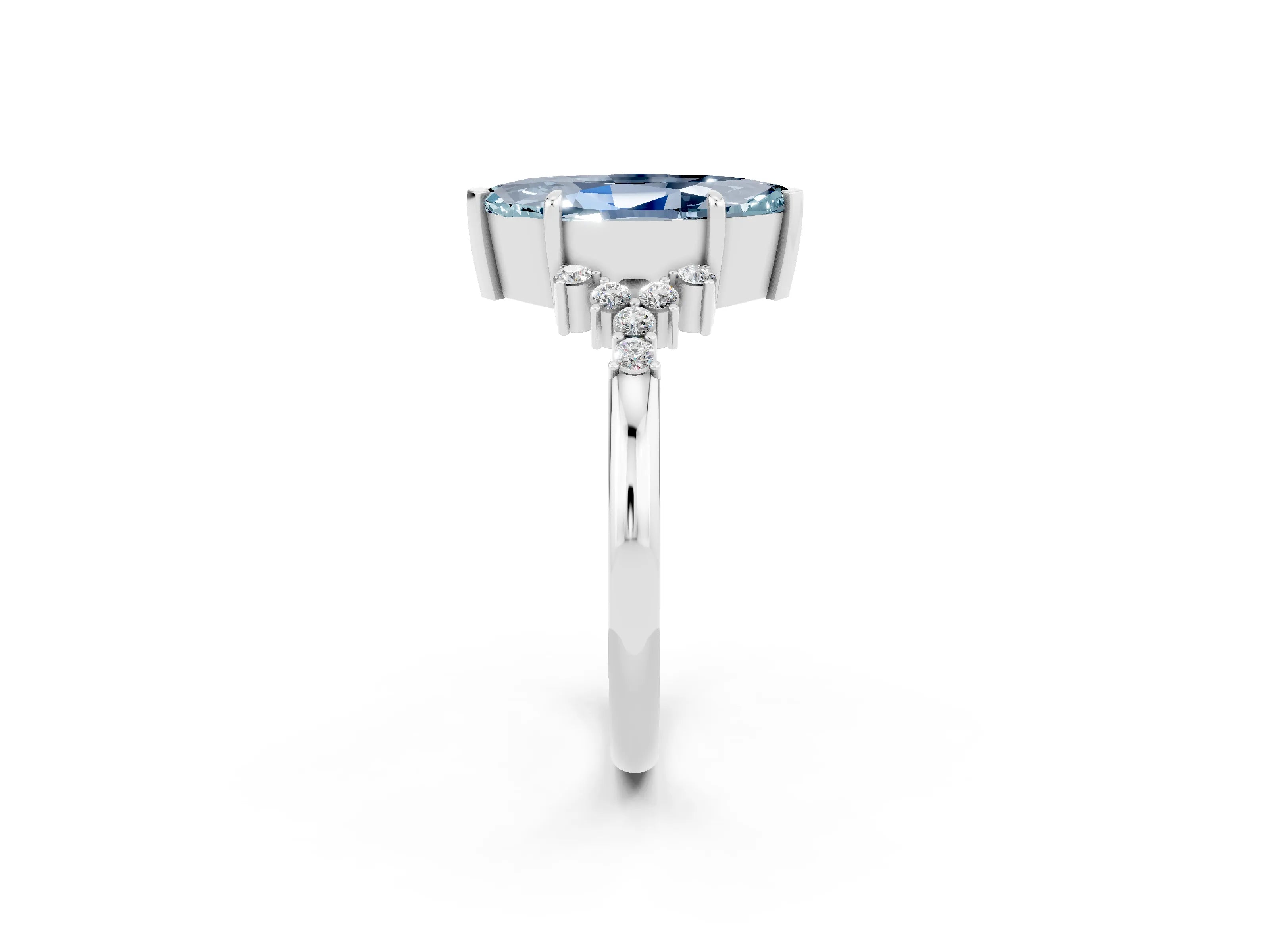 White gold Marquise Cut Aquamarine Ring with Side Stones and Four-Prong Setting_38