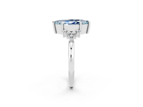 White gold Marquise Cut Aquamarine Ring with Side Stones and Four-Prong Setting_38