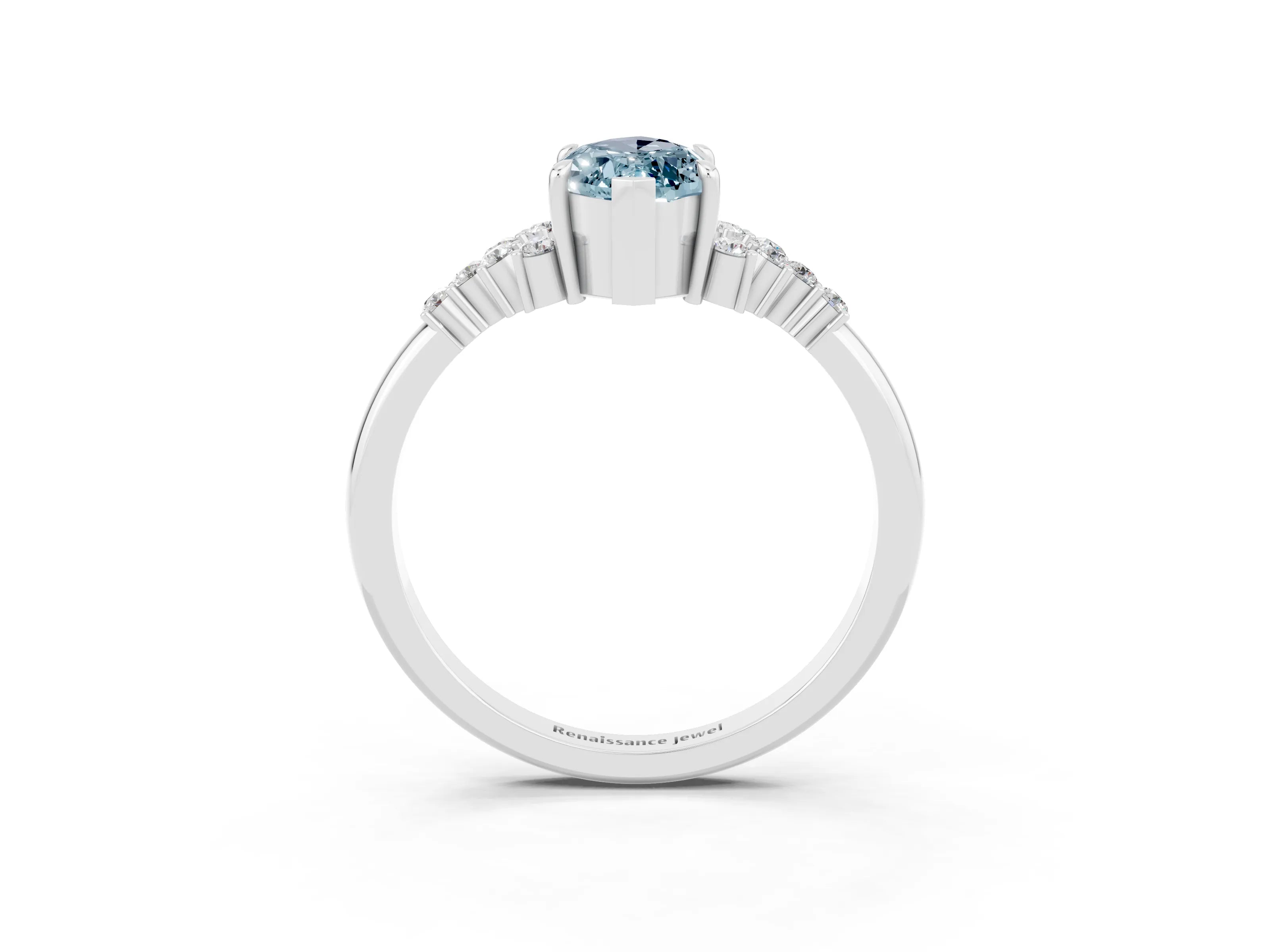 White gold Marquise Cut Aquamarine Ring with Side Stones and Four-Prong Setting_39