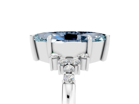 White gold Marquise Cut Aquamarine Ring with Side Stones and Four-Prong Setting_41